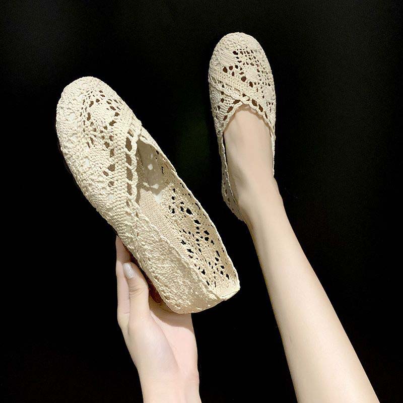 Обувь с сеткой Дышащие сандалии с сеткой Женская тканевая обувь Туфли на мягкой подошве на плоской подошве Винтажный дизайн с вырезами Простой повседневный стиль Весна Лето