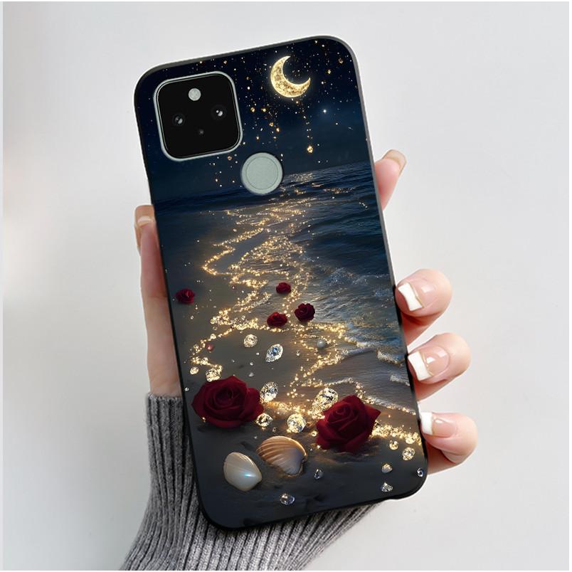 Phone Case For Google Pixel 5 Soft Silicone Black Case Elegant Style Beautiful Pattern Snow Mountain, Hidden Garden Casing