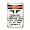 Винтажная 1 шт. Предупреждающая табличка с пистолетом Этот дом защищен Богом и оружием Устойчива к ржавчине/выцветанию, Легко устанавливается Для использования в помещении/на улице