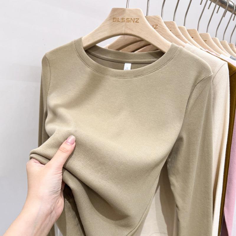 Long Sleeved T-shirt Women's Round Neck Slim Fit Top