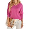 Women's T-shirt Long-sleeved V-neck Sweater Fashionable Casual Solid Color Waffle T-shirt