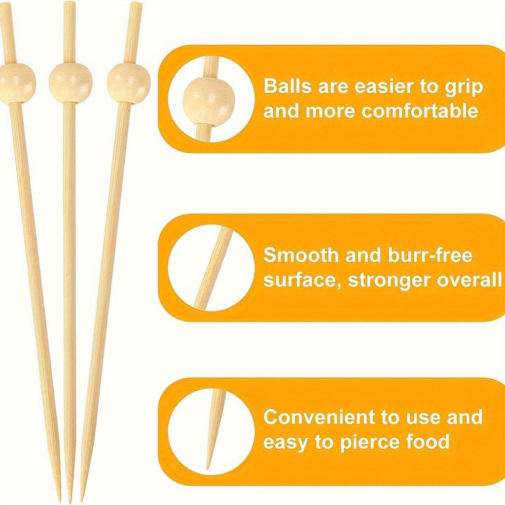 Exquisite 4.7 Inch 100-Count Natural Wooden Cocktail Picks for Drinks, Appetizers, Party Snacks - Perfect for Fruit, Vegetables, and Charcuterie