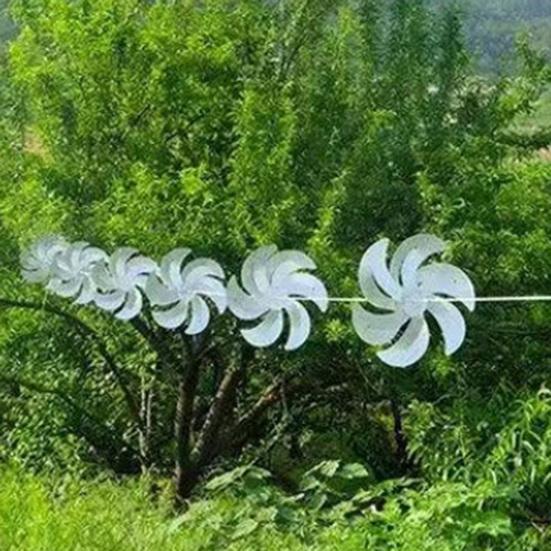 1 Set Reflective Pinwheels with 10m String Outdoor Bird Deterrent Wind Spinner 8 Pinwheels Sparkly Garden Bird Scare Device for Yard Orchard