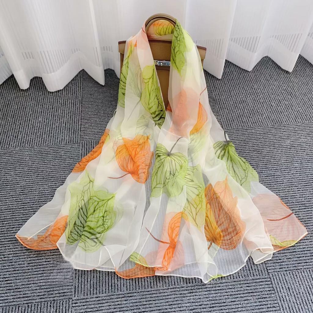 Women'S Scarf - Vibrant Red Gradient, Soft Lightweight Polyester Shawl with Feather Print, Breathable for Travel, Beach, Sun Protection