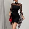 Новое Весенне-Летнее Женское Платье Короткая Юбка Прикрывающее Бедра Сексуальное Сетчатое С Длинным Рукавом Облегающего Кроя
