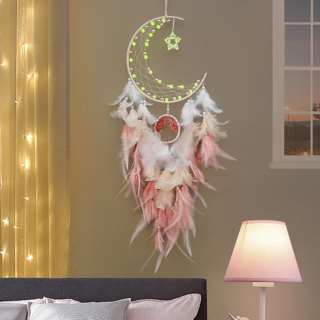Heart Fantasy Decorative Star and Moon Lights Strings Fluorescent Dreamcatcher Wind Chime Hanging Decoration Room Decoration Gift Premium Sense