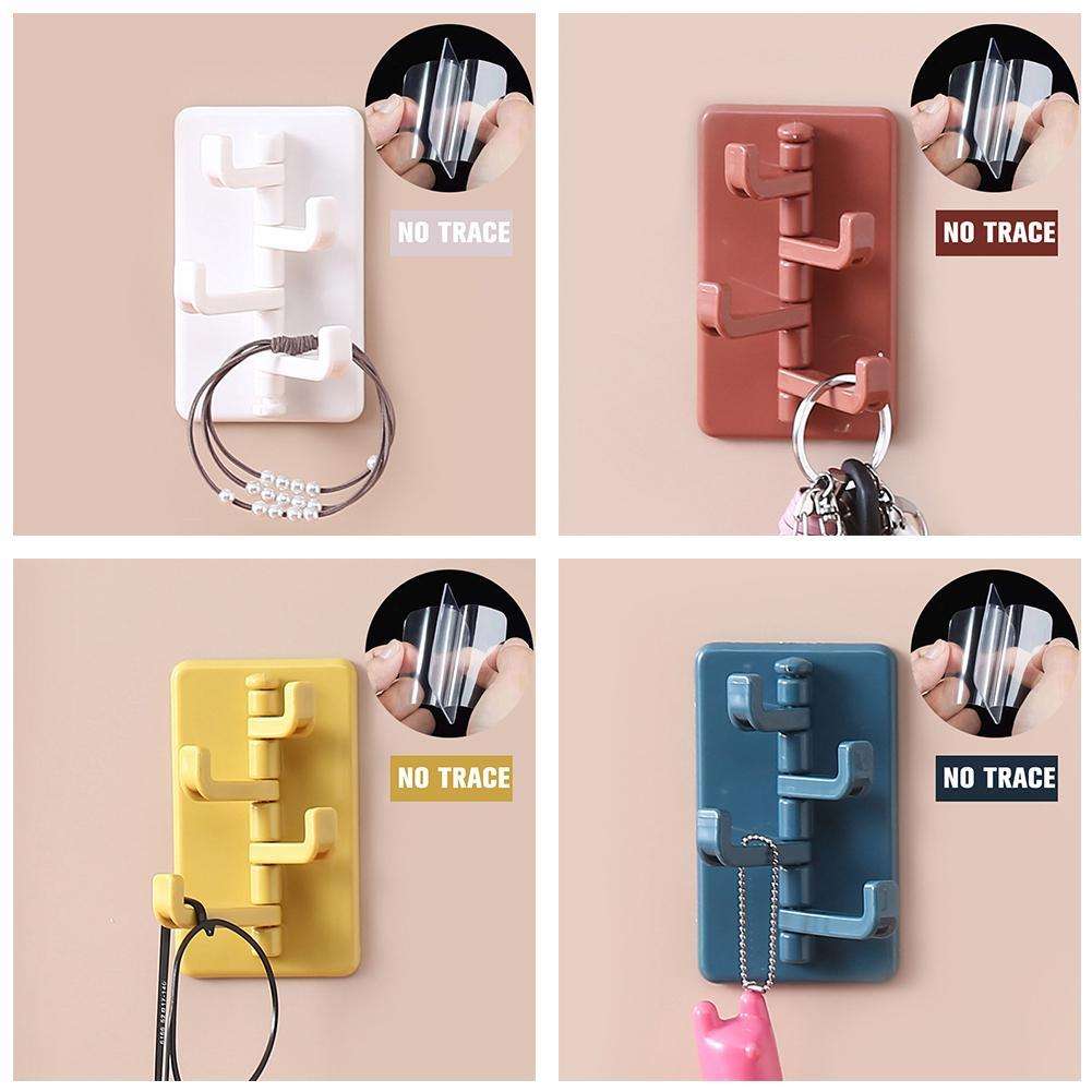 4 in 1 Rotation Creative Plastic Hook Self -stick Storage Shelf Household Bathroom Wall -mounted Plastic Hook