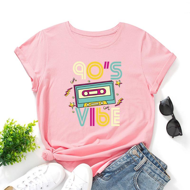 Летние женские футболки 90'SVIBE из хлопка с принтом, свободные, с круглым вырезом и короткими рукавами, женские
