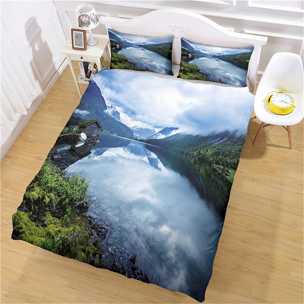 King Size Bedding Collection 3D White Snowy Mountain Landscape Duvet Cover Comforter Bedclothes Children Kid Boy Bed Birthday Gift