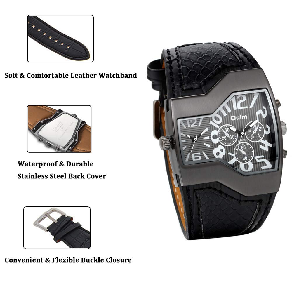 Sports Watch Leather Belt Leather Band Japanese Quartz Dual Time Waterproof Fashion Wristwatch Watch Accessories Men's Men's