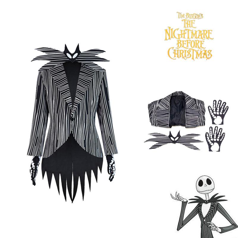 Перед кошмаром Рождества Костюм для косплея Джека Скеллингтона Набор на Хэллоуин