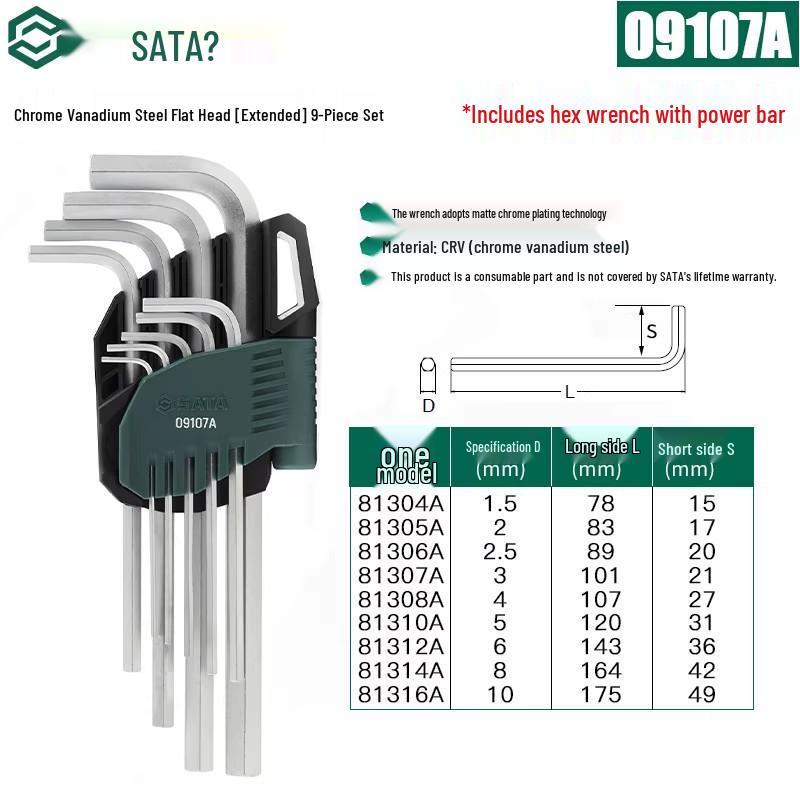 SATA Экстрадлинный набор шестигранных и Torx ключей с шаровыми и плоскими головками