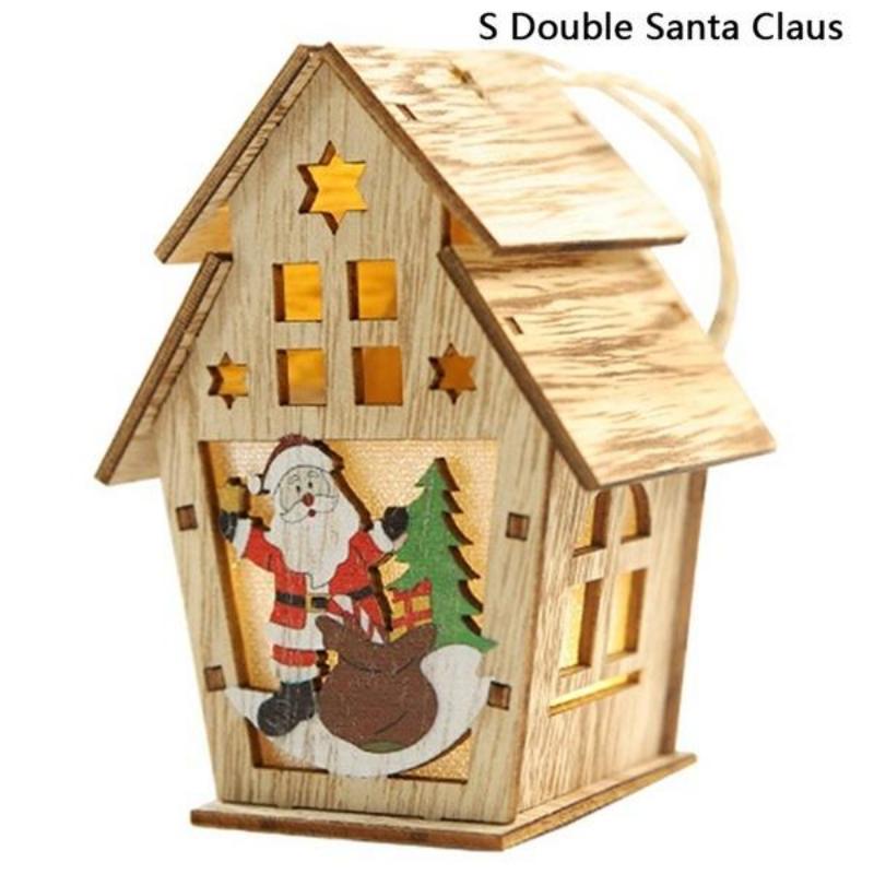 1Pc Christmas LED Light Wood House Cute Tree Hanging Ornaments Holiday Decor
