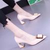2025 New Thick Heel Pointed Head Light Mouth Patent Leather Single Shoes Commuter Red High Heels Wedding Shoes Work Shoes Square Buckle Women's Shoes