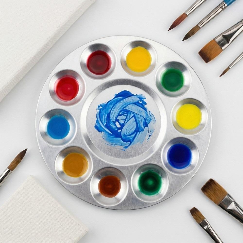 Aluminium Material Watercolor Paint Palette Round Shape Washable Paint Mixing Palette 10 Compartments Metal Construction