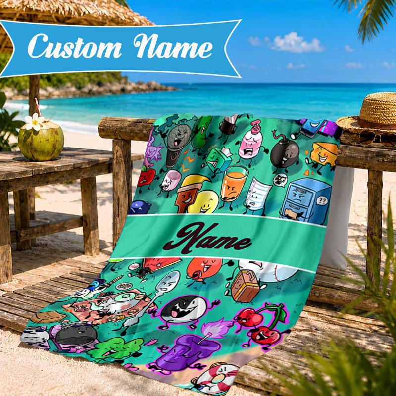 Custom Name Colorful Dream Island Beach Towel Microfiber Beach Towel, Lightweight and Quick-Dry, for Summer Travel, Swimming Pool Gift