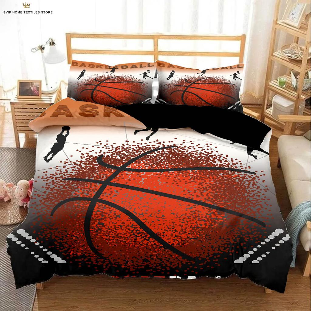 Black Basketball Print Quilt Cover Kids Gift Bedding Set Comfortable Duvet Cover Pillowcase Can Be Customized 3 Pieces