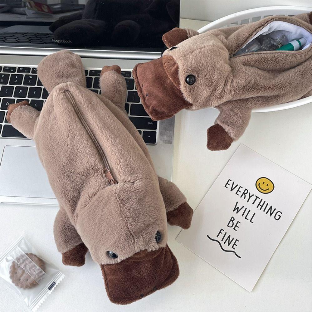 Animal Shape Platypus Plush Doll Pencil Bag Zipper Pouch Stationery Storage Bag Stationery