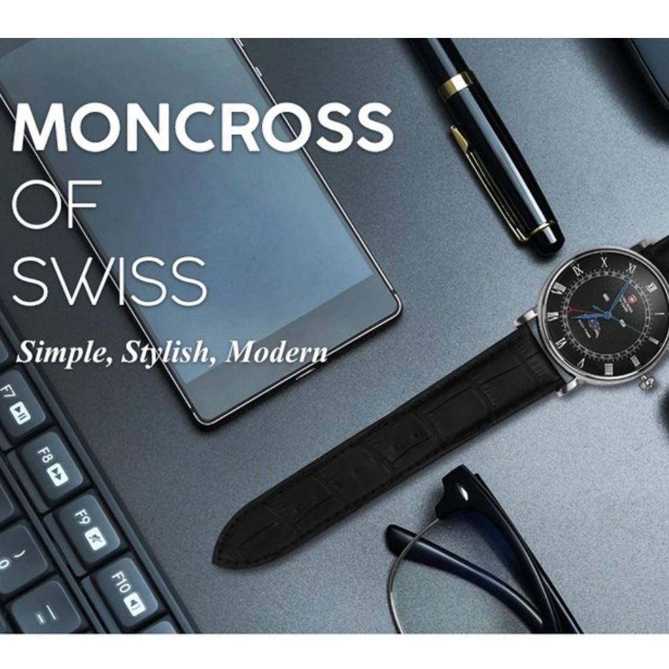 [MONCROSS] Мужские наручные часы MONCROSS с полным календарем, фазами луны, кожаным ремешком MS2990M-BK