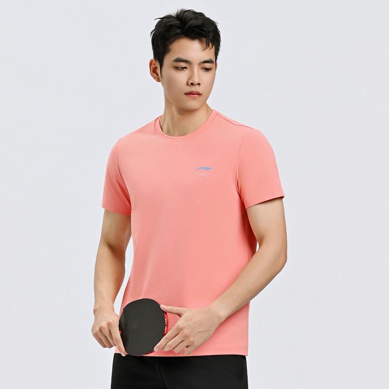 Li Ning Серия Элит по Настольному Теннису Модная Круглая Шея Быстросохнущая Дышащая Легкая Футболка с Коротким Рукавом Унисекс Топы AHSW063-3