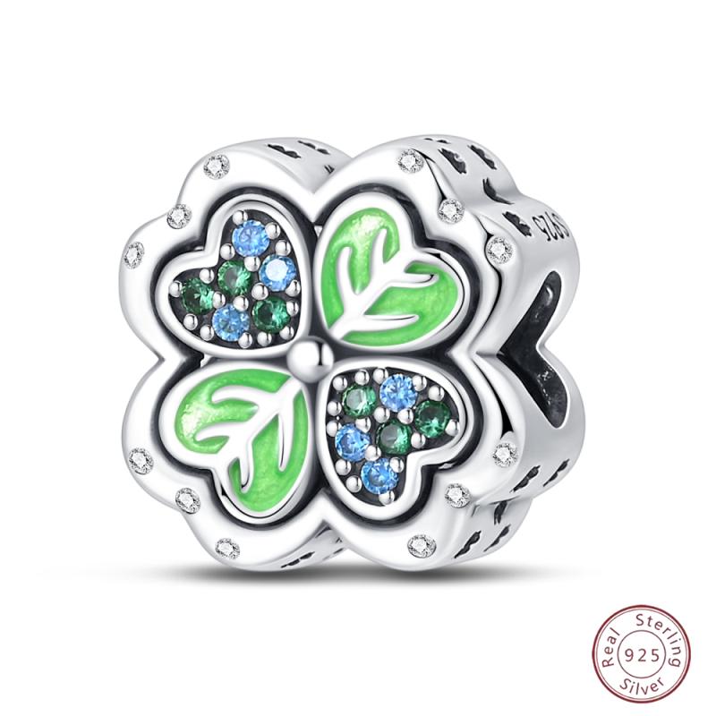 Медный браслет с бусинами 'Четырехлистный клевер на удачу', с блестящим цирконием, для оригинального браслета 3 мм, женские изящные украшения