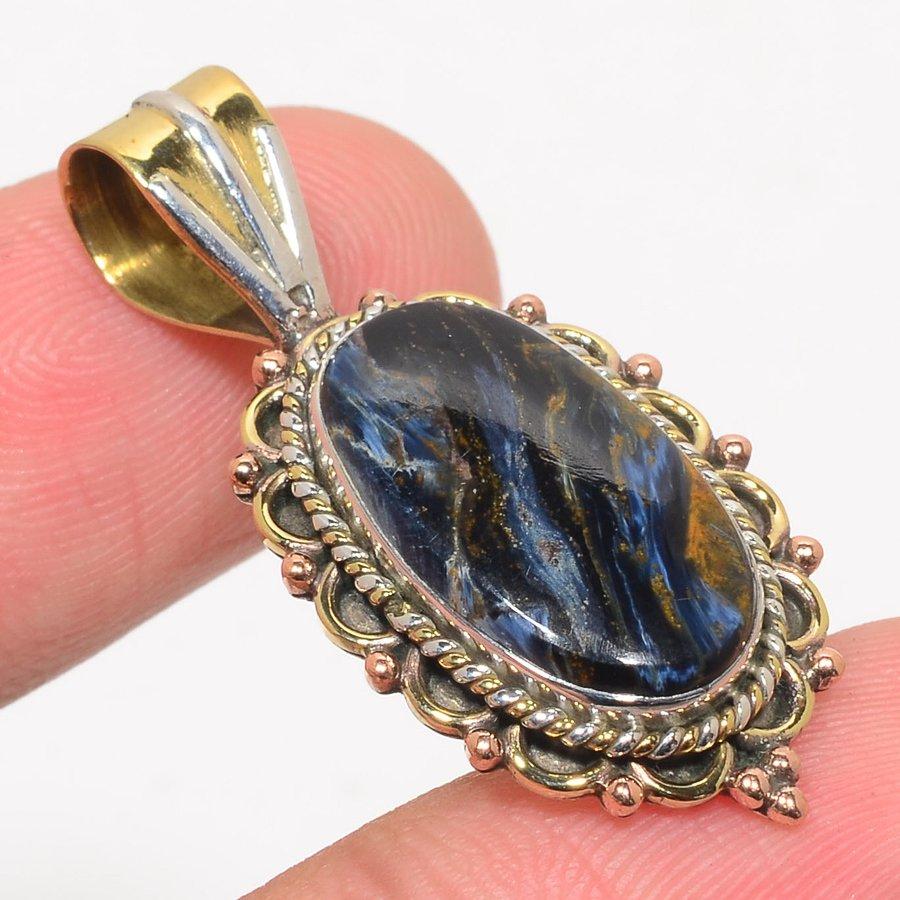 Натуральный камень Питерсит Двухцветный Кулон из стерлингового серебра 925 пробы 1,50" E0G12