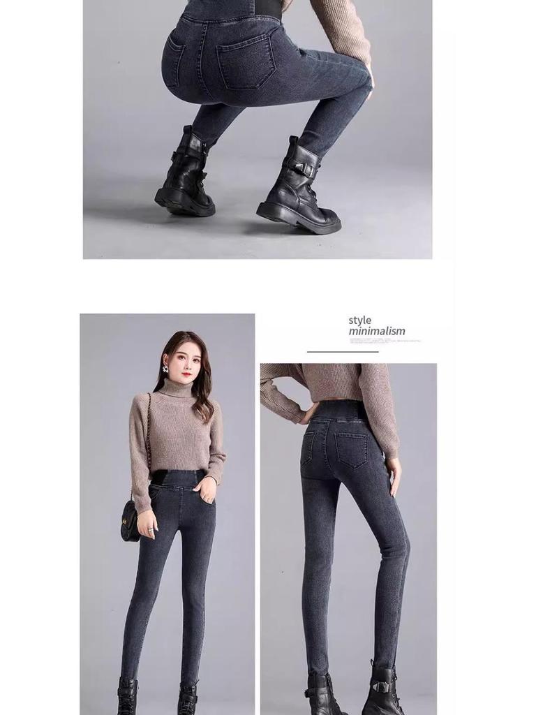 Women's Plus Size High-Waisted Stretch Slimming Jeans - New 2024 Spring/Autumn Style with Elastic Waist and Small Leg Design