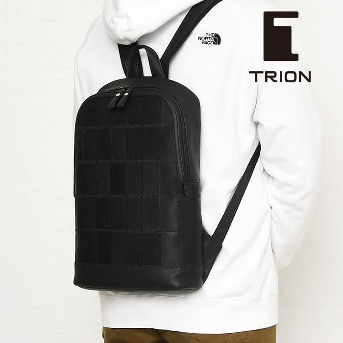 DPC261 Daypack Backpack Cowhide Glove Leather Patchwork Couple Double Zipper Black [Tryon] Opening/Close Men's