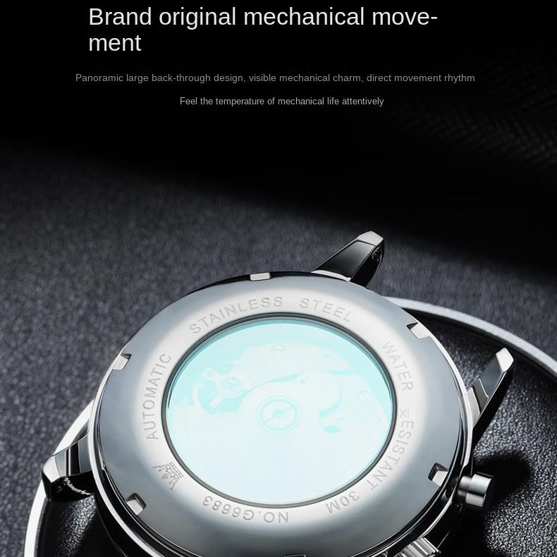 OLEVS Брендовые деловые повседневные модные автоматические механические часы с тремя глазами, мужские часы