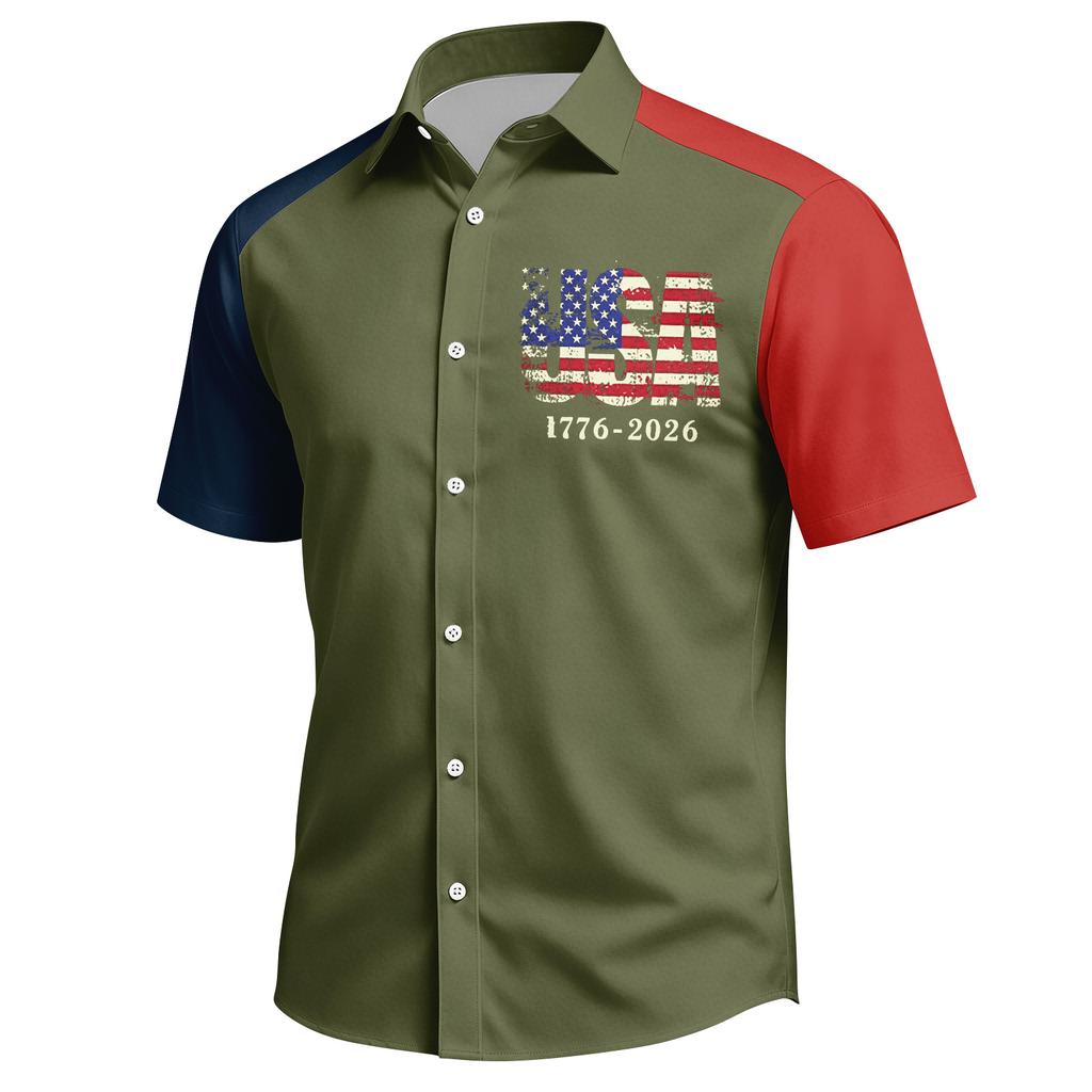 Men's Independence Day Printed Collared Top Men's Casual Sports Short-Sleeve Shirt