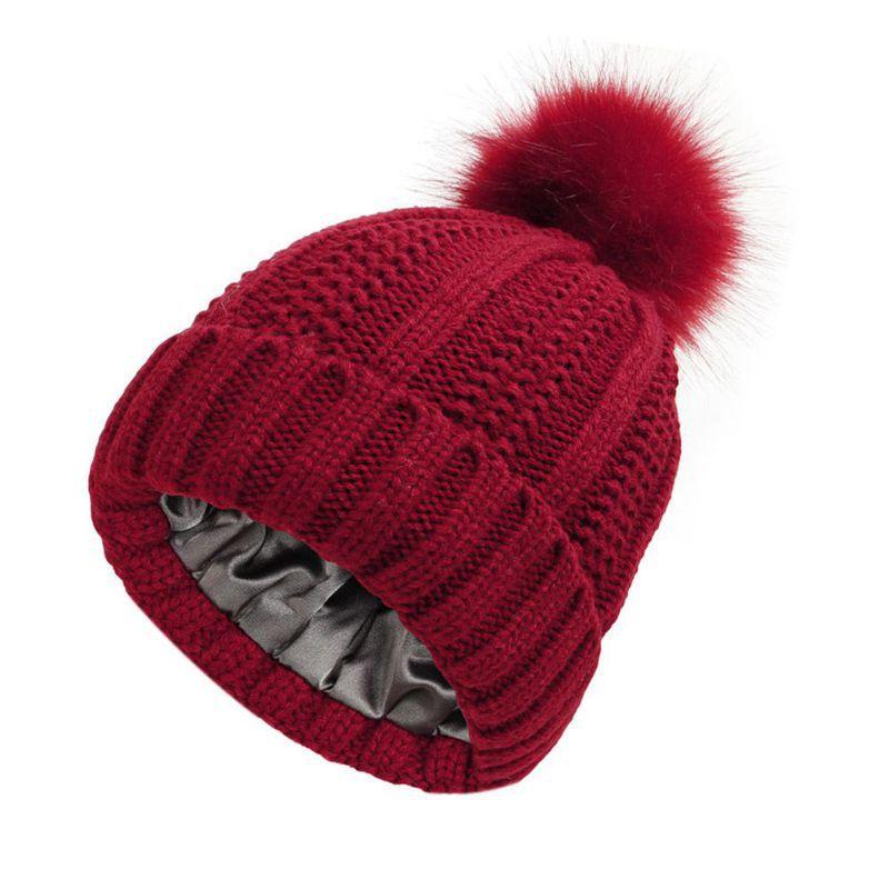 Зимняя теплая защитная прическа, шелковистая эластичная атласная подкладка, вязаные шапки, женские модные свободные шапочки для езды на велосипеде и пешего туризма