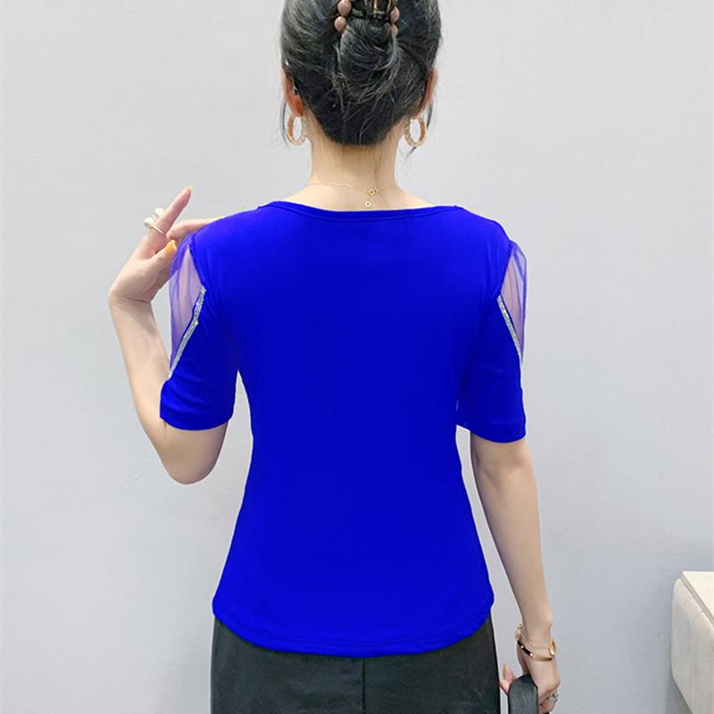 Новая европейская женская одежда Роскошная элегантная футболка Сексуальная блестящая бабочка Горячие бриллианты Сетчатый топ Футболки Блузка