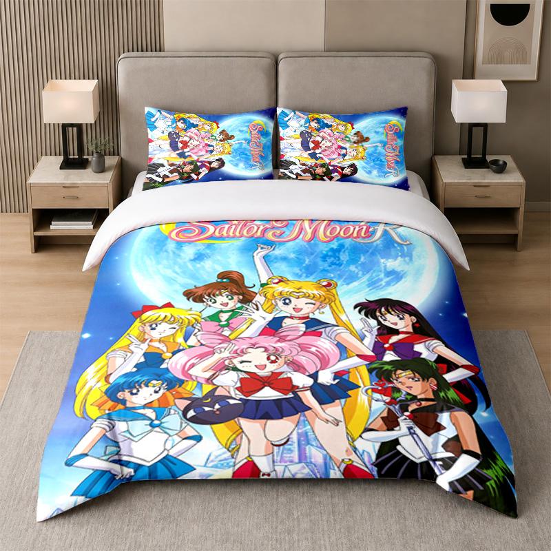 3Pcs Bed Set,Sailor Moon 1 Duvet Cover and 2 Pillowcases, Printed Bedding Decor For Guest Room