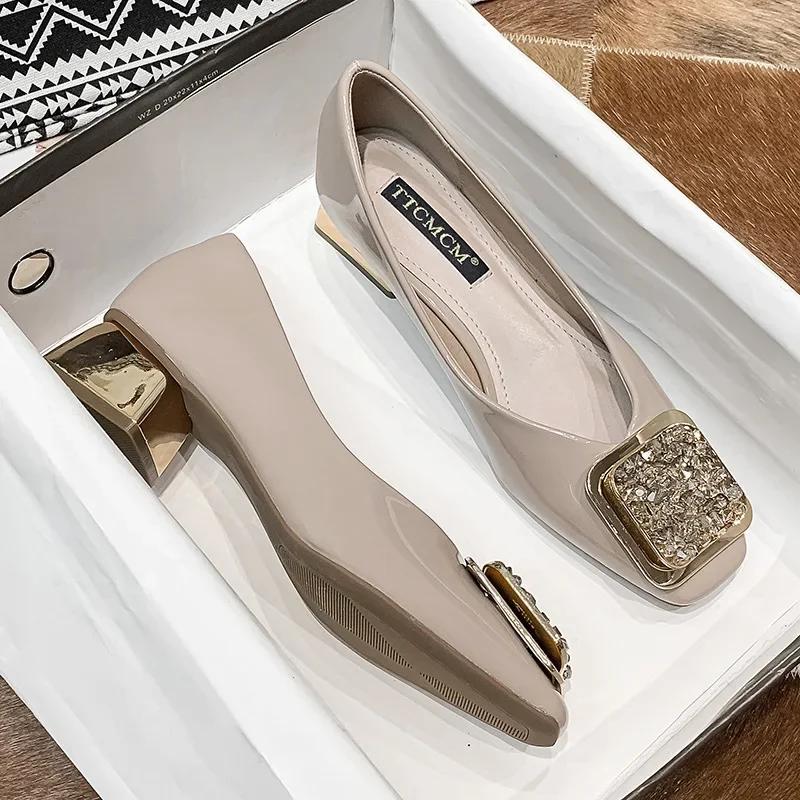 Туфли-лодочки Maogu из кожи с квадратным носком и неглубоким носком, женские, черные, на высоком каблуке, элегантные, женские, средний каблук, тренд 2024 года, весна-лето