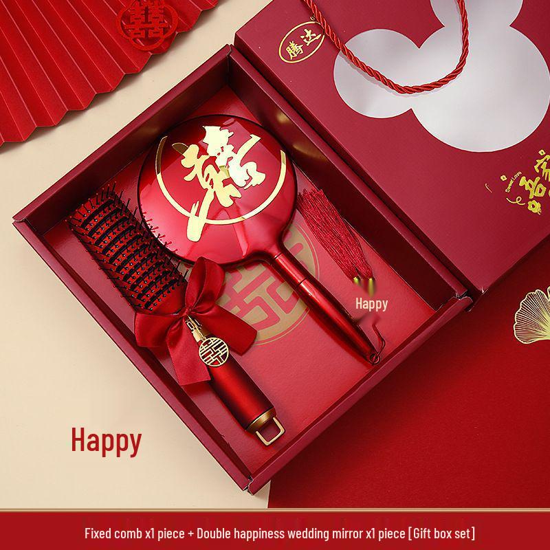 Приданое китайской невесты: Красный набор расчесок с воздушной подушкой - Пушистая воздушная подушка, Одна пара с подарочной коробкой для свадеб