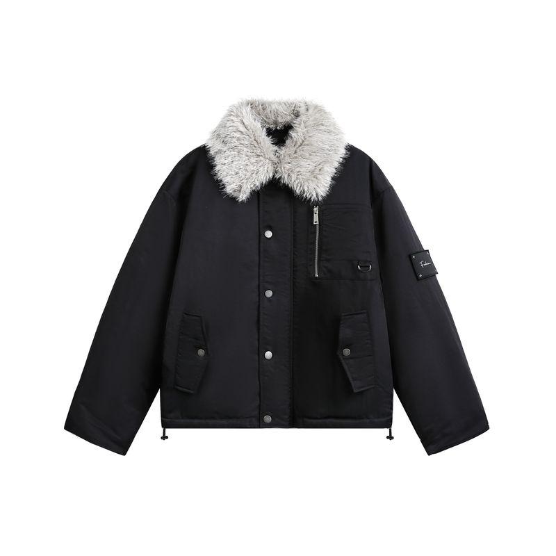 Blaexit American-Style Bomber Jacket Cotton-Padded Winter Coat Men's Thickened Fur Collar Short Parka