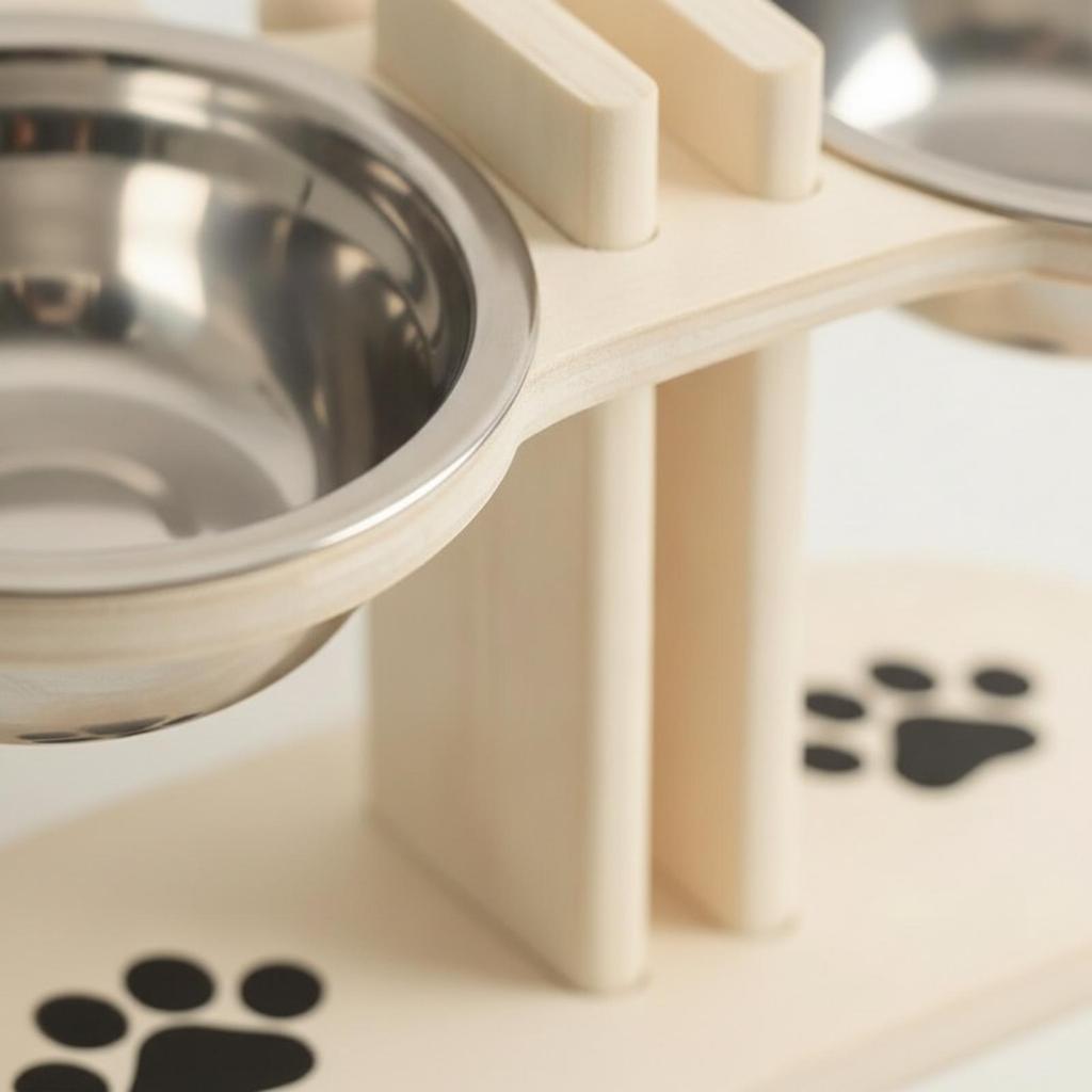 Non-Slip Wooden Pet Feeding Stand with Stainless-Steel Bowls Stable Raised
