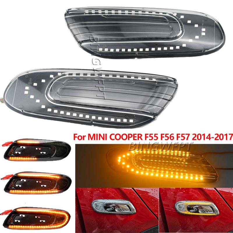 2Pcs For Mini Cooper One F55 F56 F57 Dynamic Sequential LED Fender Marker Light Side Marker Lamp Indicator Turn Signal Light