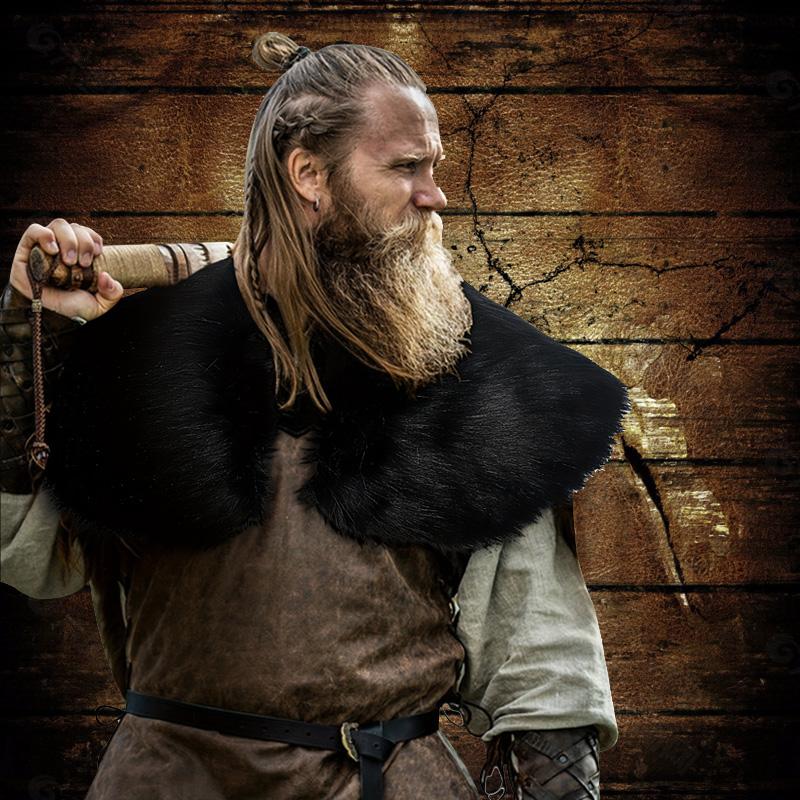 Меховой воротник Зимняя одежда Плащ короля-воина Меховая шаль викинга