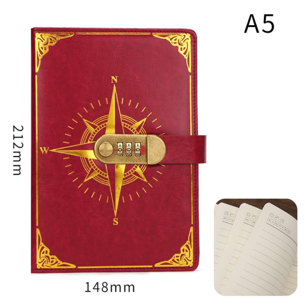 New A5 Retro Password Notebook With Lock Diary Book Student Notebook Vintage Notebook Sub-Password Lock Notebook Supplies