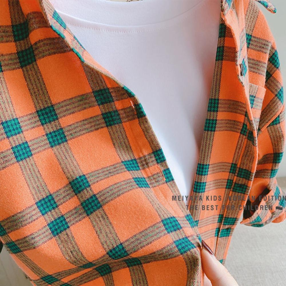 Boys Long Sleeve Plaid Shirt for Spring Autumn Korean Casual Top