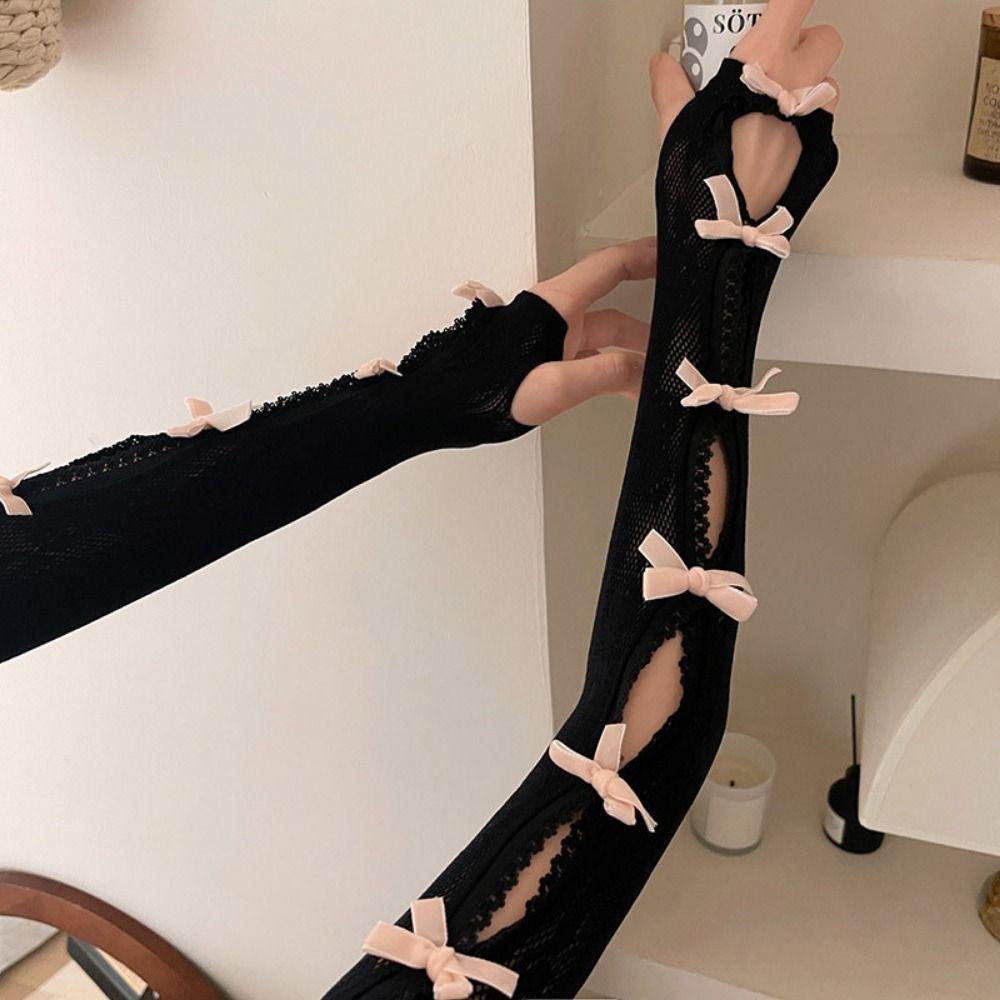 Рукава-шаль с бантом и кружевным бантом Перчатки без пальцев Лолита Кружевные перчатки без пальцев для девочек Вечеринка