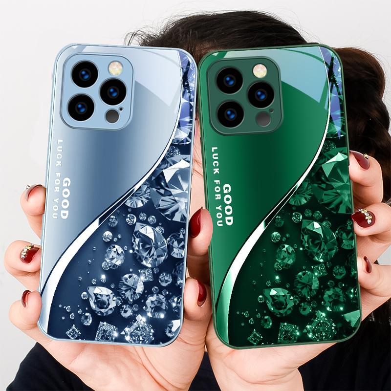 Цветной Алмазный Градиентный Чехол из Закаленного Стекла для IPhone 16 Pro Max 15 Plus 14 Pro 13 12 Mini 11 Pro Max X XS 7 8 Plus 2022