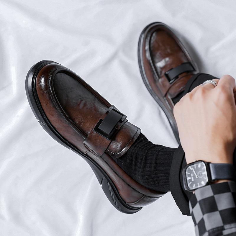 Кожаные туфли мужские кожаные на платформе деловые повседневные мягкие кожаные дышащие туфли с одной педалью Doudou Hand Grab коричневые 4733-R