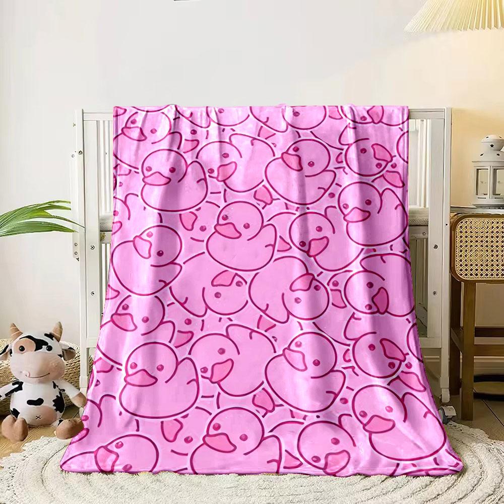 Repeating pink rubber duck shapes outlined in darker pink lines. for all seasons blanket lunch break throw gift