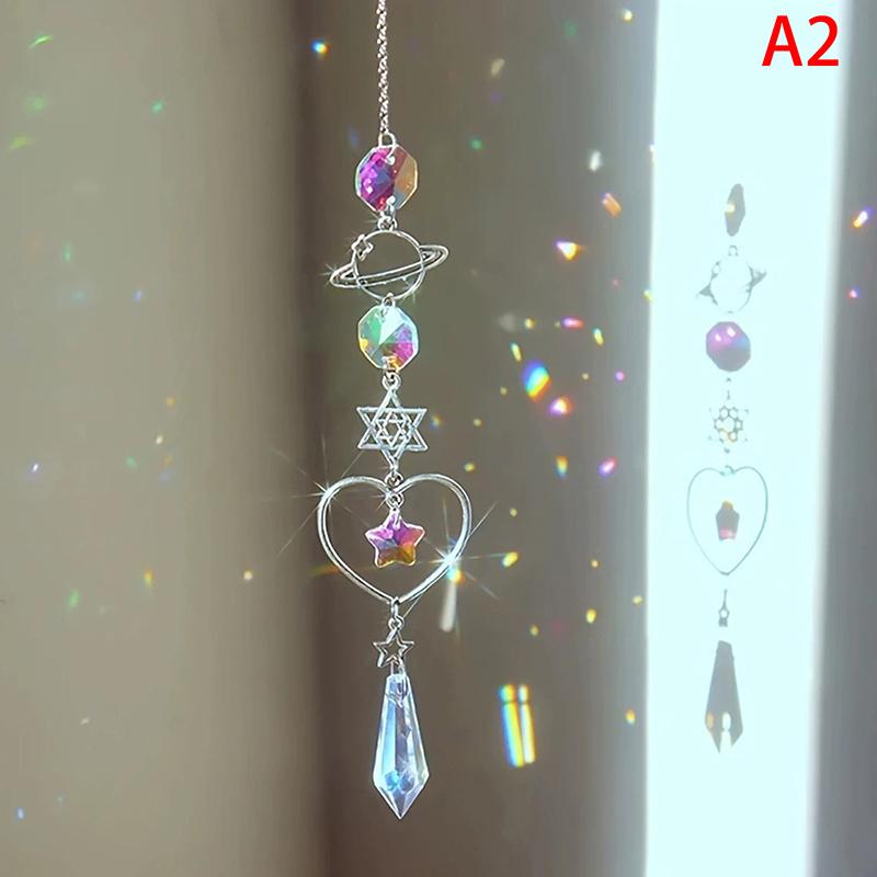 1Pc Crystal Wind Chime Moon Sun Star Catcher Diamond Prisms Pendant Dream Catcher Rainbow Hanging Drop Home Windchime