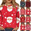 Women's Fashionable Casual Round Neck Christmas Printed Long Sleeved T-shirt Top