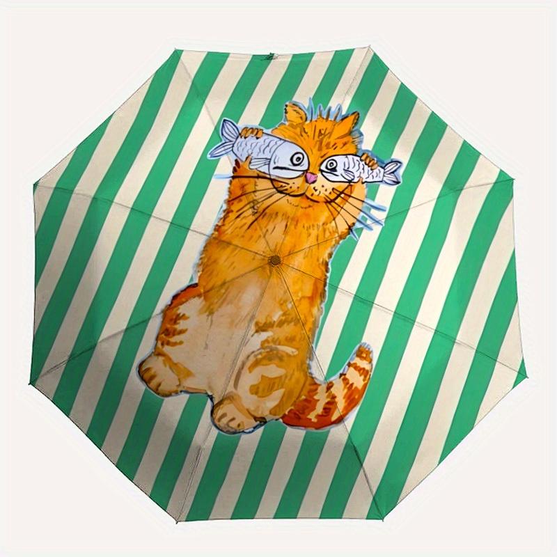 1pc Cat Fish Automatic Open/Close Umbrella with One-Touch Button, Compact Folding Canopy, Sturdy 8-Rib Windproof Design -031