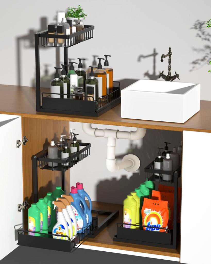 Органайзер и хранение под раковиной, выдвижной шкаф-органайзер, 2-уровневая выдвижная полка для раковины, шкаф для хранения, полки для кухни
