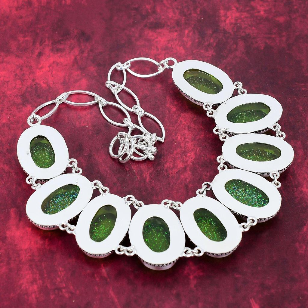 Green Triplet Opal 925 Solid Sterling Silver Necklace, Handmade Gemstone Necklace Jewelry, Gifts For Wife Brand New Necklace